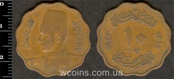 Coin Egypt 10 milliemes 1943