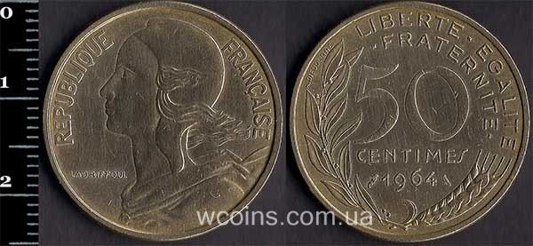 Монета Франція 50 сантимів 1964
