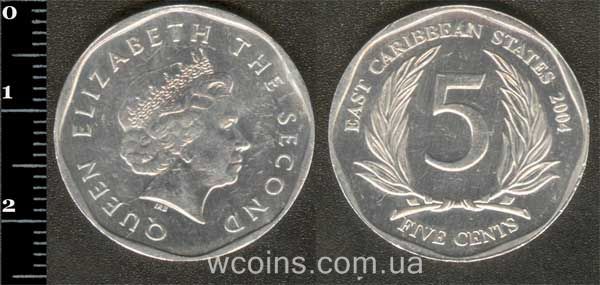 Монета Східнокарибські держави 5 центів 2004