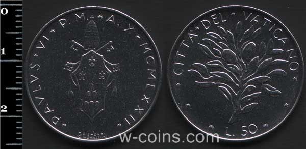 Монета Ватикан 50 лір 1972