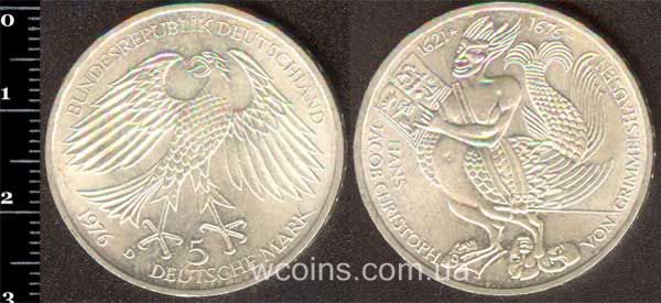 Монета Німеччина 5 марок 1976