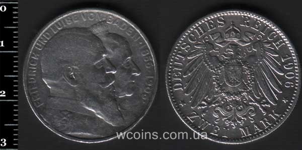 Монета Баден 2 марки 1906