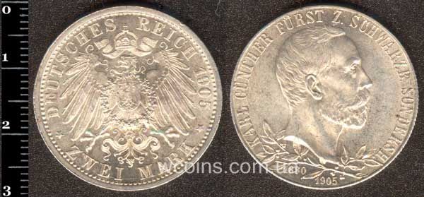 Монета Шварцбург-Зондерсгаузен 2 марки 1905