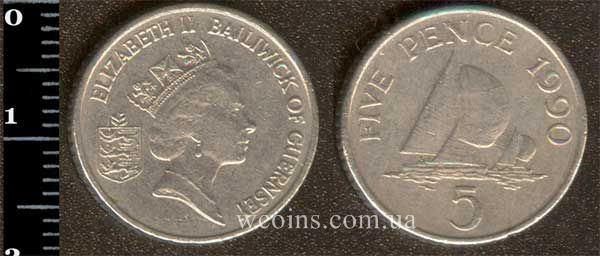 Монета Ґернсі 5 пенсів 1990