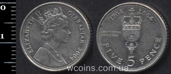 Монета Ґібралтар 5 пенсів 2004