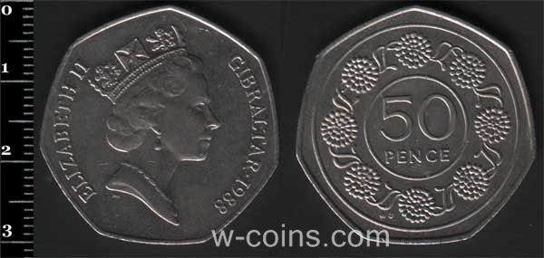Монета Ґібралтар 50 пенсів 1988