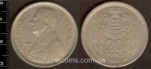 Монета Монако 20 франків 1947