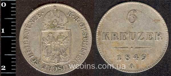 Монета Австрія 6 крейцерів 1849