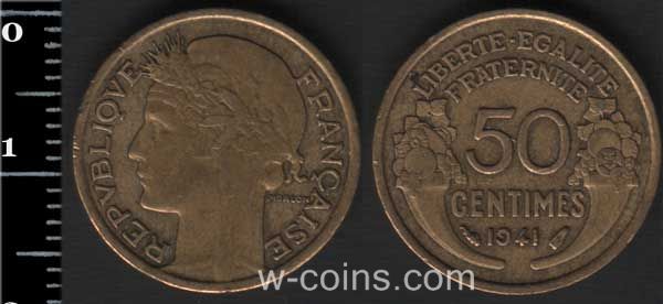 Монета Франція 50 сантимів 1941