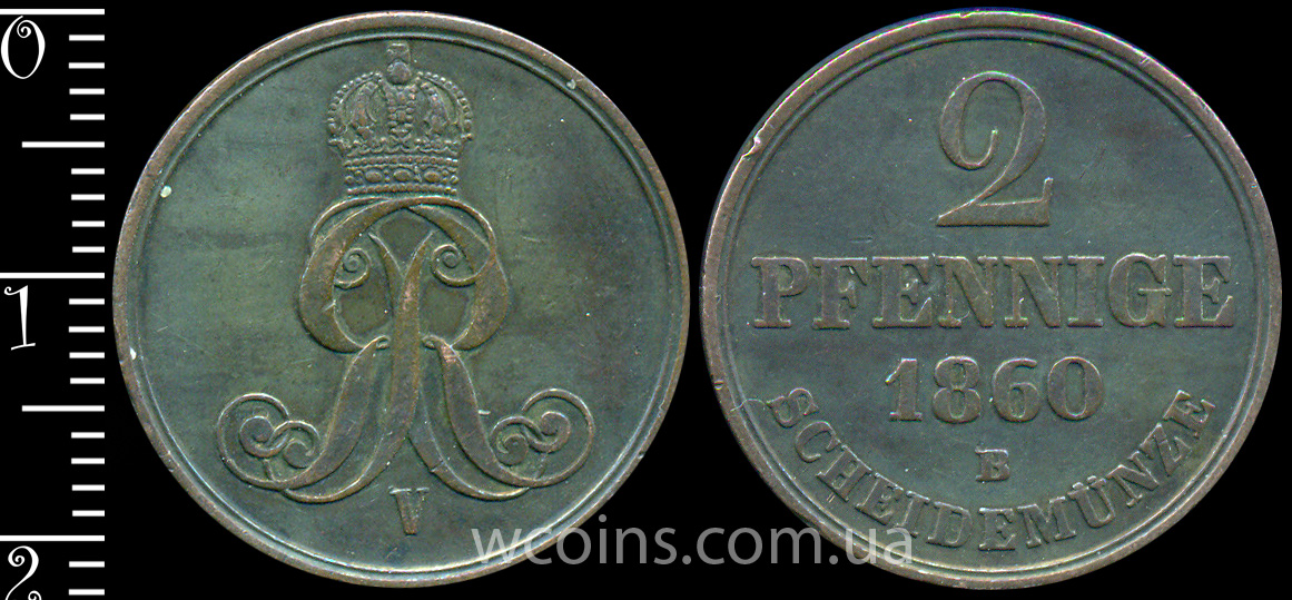 Монета Ганновер 2 пфеніга 1860 B