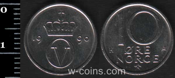 Монета Норвеґія 10 ере 1990