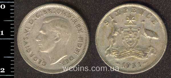 Монета Австралія 6 пенсів 1951