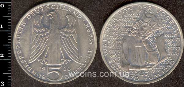 Монета Німеччина 5 марок 1980