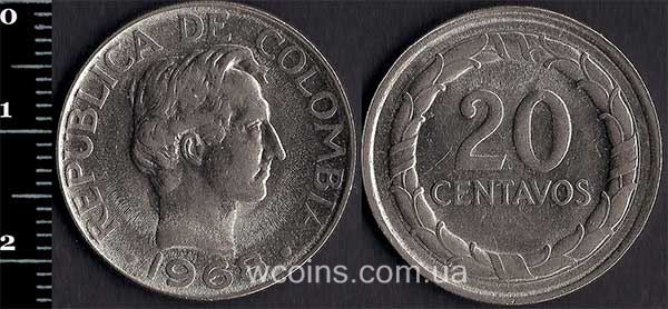 Монета Колумбія 20 сентаво 1968