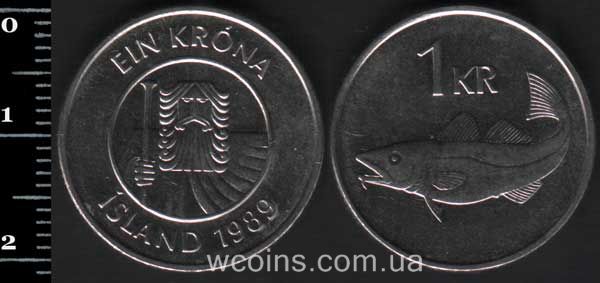 Coin Iceland 1 krone 1989