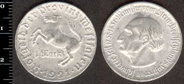 Монета Німеччина - нотгельди 1914 - 1924 1 марка 1921
