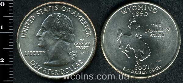 Монета США 25 центів 2007 Вайомінг