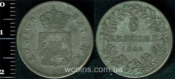 Монета Баварія 6 крейцерів 1840
