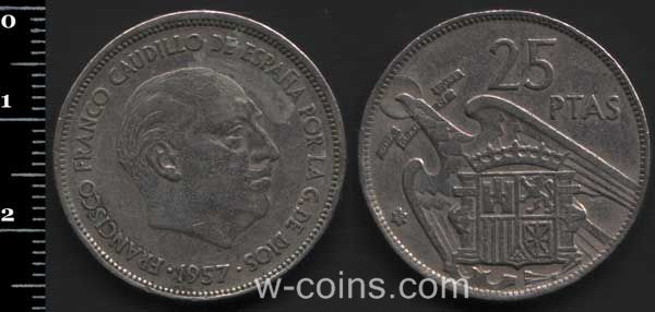 Монета Іспанія 25 песет 1957
