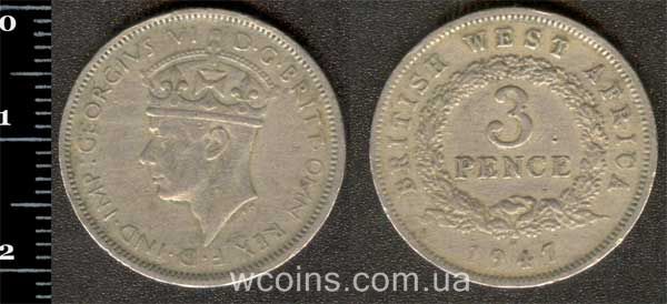 Coin British West Africa 3 pence 1947