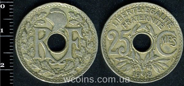 Монета Франція 25 сантимів 1918