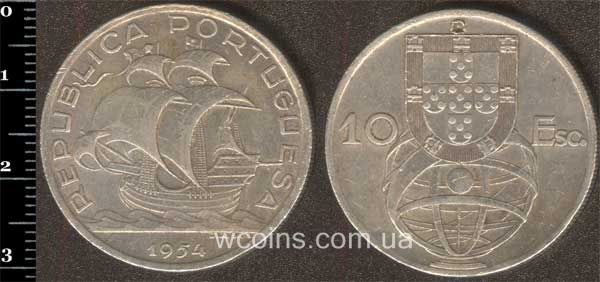 Монета Портуґалія 10 ескудо 1954