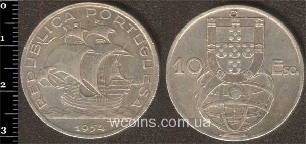 Монета Портуґалія 10 ескудо 1954