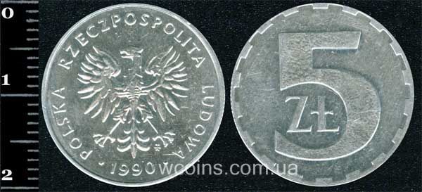 Монета Польща 5 злотих 1990
