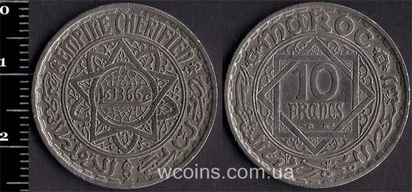 Монета Марокко 10 франків 1947