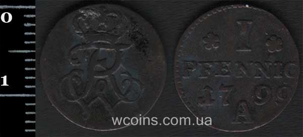 Монета Пруссія 1 пфеніг 1799