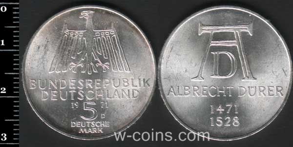 Монета Німеччина 5 марок 1971