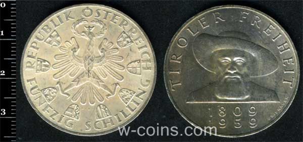 Монета Австрія 50 шилінгів 1959