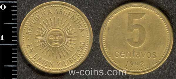 Монета Аргентина 5 сентаво 1992