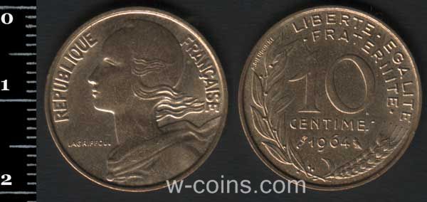 Монета Франція 10 сантимів 1964