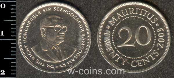 Монета Маврикій 20 центів 2003