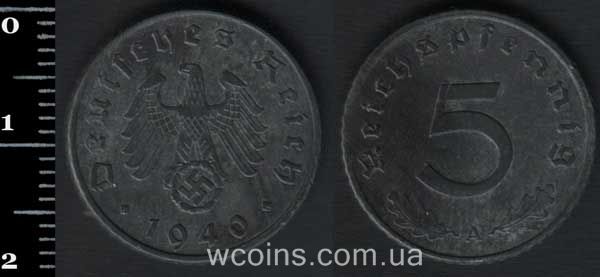 Монета Німеччина 5 рейхспфенігів 1940