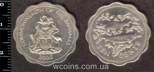 Монета Багамські острови 10 центів 2000