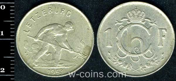 Монета Люксембург 1 франк 1953