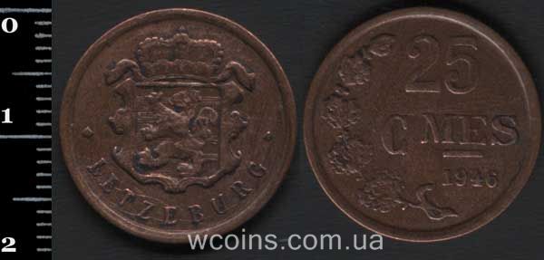 Монета Люксембург 25 сантимів 1946