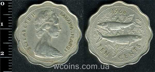 Монета Багамські острови 10 центів 1968