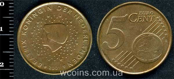 Монета Нідерланди 5 євро центів 2001