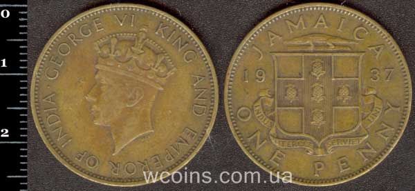 Монета Ямайка 1 пенні 1937