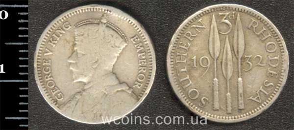 Монета Зімбабве 3 пенса 1932