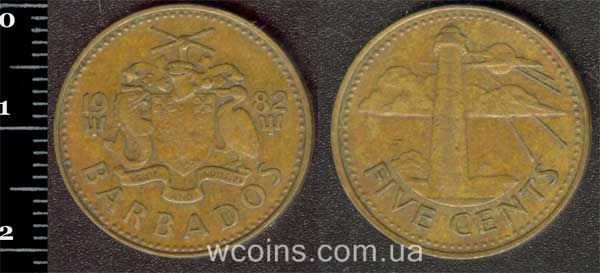 Монета Барбадос 5 центів 1982
