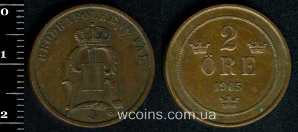 Монета Швеція 2 ере 1905
