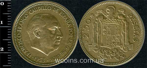 Монета Іспанія 2,5 песеты 1953