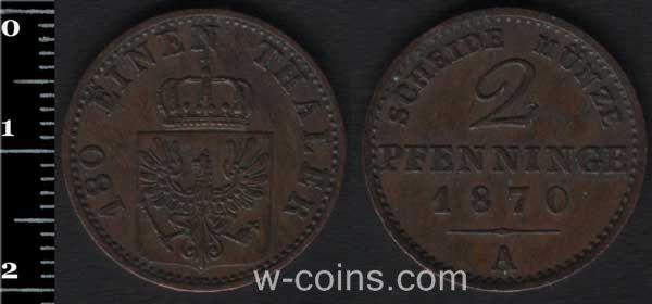 Монета Пруссія 2 пфеніга 1870