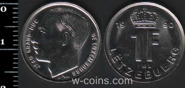 Монета Люксембург 1 франк 1990