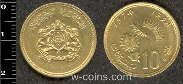 Монета Марокко 10 сантимат 1974