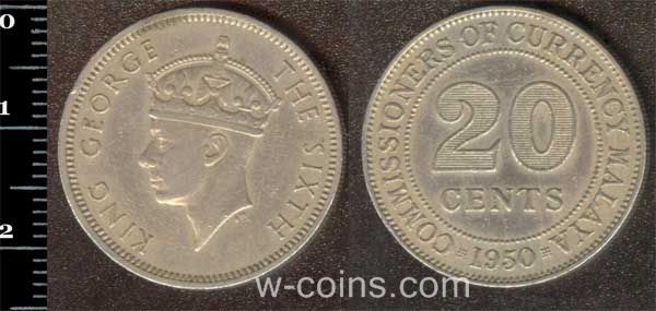 Монета Малайзія 20 центів 1950